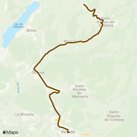 Transports du Pays Voironnais Massieu Côte d'Ainan - Voiron Gare Nord map