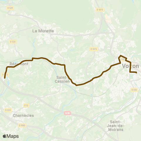 Transports du Pays Voironnais Reaumont le Carret - Voiron map