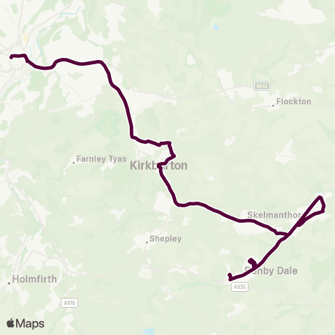 Team Pennine Huddersfield Bus Sta - Denby Dale Rail Sta map