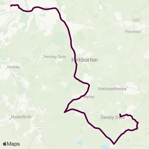 Team Pennine Denby Dale Rail Sta - Huddersfield Bus Sta map