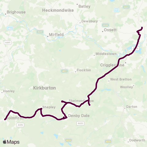 Team Pennine Holmfirth Bus Sta - Wakefield Bus Sta map