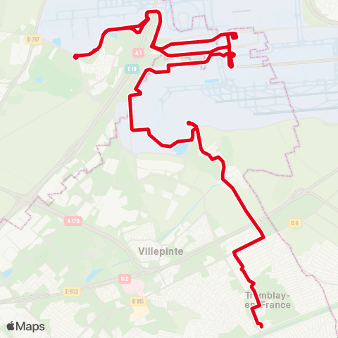 Île-de-France Mobilités Roissypôle - Aéroport CDG 1 (C2) <> Gare du Vert Galant map
