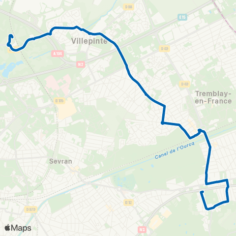 Île-de-France Mobilités Gare de Villepinte <> Jaurès map