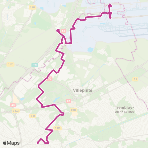 Île-de-France Mobilités Gare d'Aulnay-sous-Bois <> Gare de Roissypôle - Aéroport CDG 1 Terminal 3 (C4) map