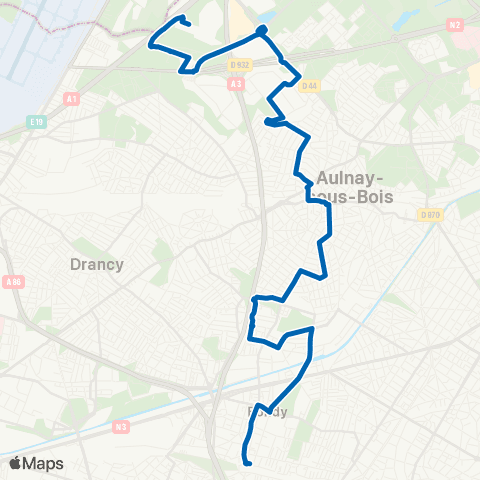 Île-de-France Mobilités Gare de Bondy <> Ctre comm. O'Parinor map