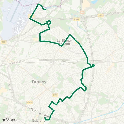 Île-de-France Mobilités Pont-Yblon <> Bobigny - Pablo Picasso map
