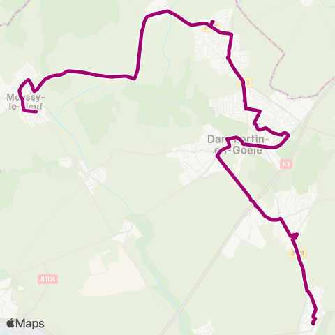Île-de-France Mobilités Église Saint-Étienne <> Les Echabots map