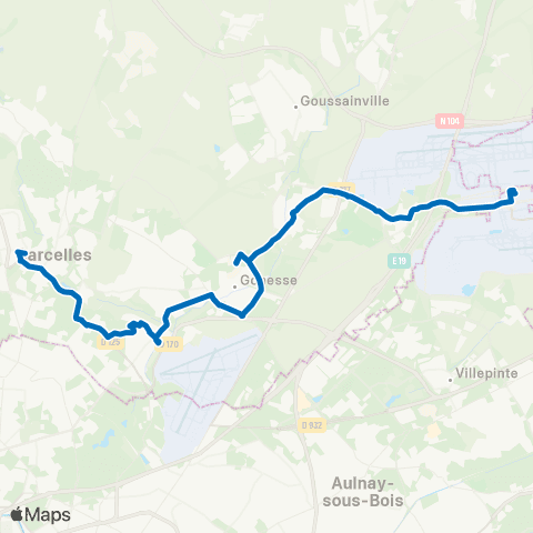 Île-de-France Mobilités Gare de Roissypôle - Aéroport CDG 1 (B4) <> Gare de Sarcelles - St-Brice map