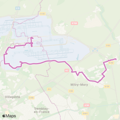 Île-de-France Mobilités Gare de Roissypôle - Aéroport CDG 1 <> Maison des Associations / Compans map