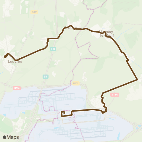 Île-de-France Mobilités Gare de Roissypôle - Aéroport CDG 1 (B2) <> Gare de Louvres map