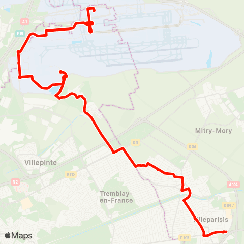 Île-de-France Mobilités Gare de Roissypôle - Aéroport CDG 1 <> Collège Gérard Philipe map