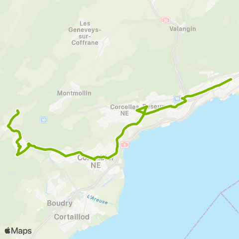 Transports Publics Neuchâtelois Chambrelien, gare - Neuchâtel, gare nord map