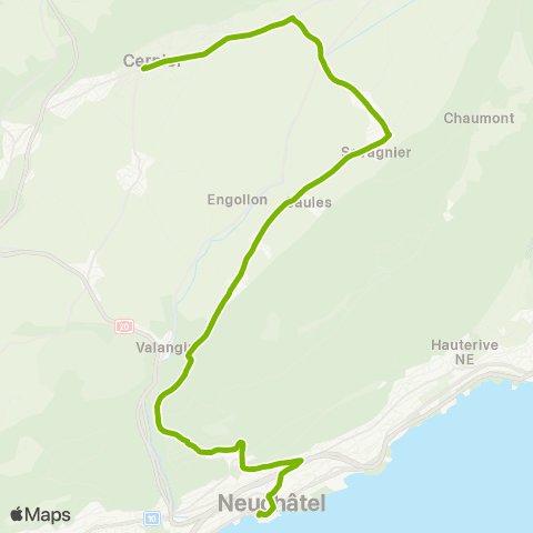 Transports Publics Neuchâtelois Cernier, centre - Neuchâtel, Place Pury map