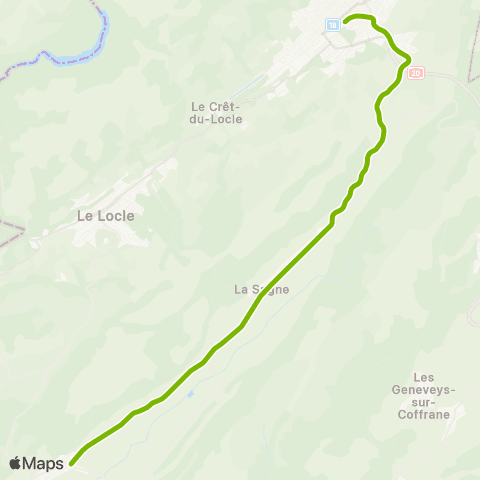 Transports Publics Neuchâtelois La Chaux-de-Fonds - Les Ponts-de-Martel map