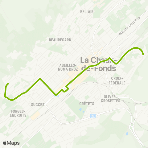 Transports Publics Neuchâtelois La Chaux-de-Fonds, Arêtes - La Chaux-de-Fonds, Recorne map