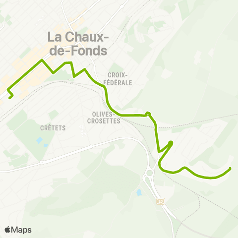 Transports Publics Neuchâtelois La Chaux-de-Fonds, Cerisier - La Chaux-de-Fonds, gare map