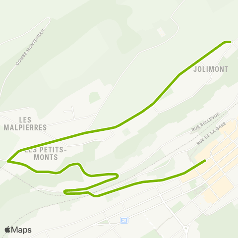 Transports Publics Neuchâtelois Le Locle, gare/centre ville - Le Locle, Château des Monts map