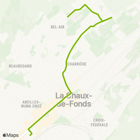 Transports Publics Neuchâtelois La Chaux-de-Fonds, gare - La Chaux-de-Fonds, Hôpital map