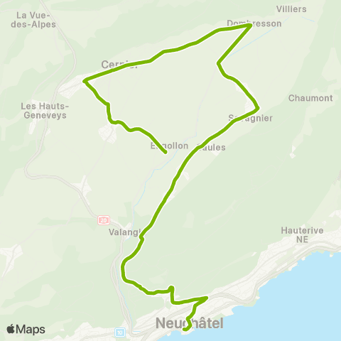 Service d'automobiles TRN Neuchâtel, Place Pury - Engollon, village map