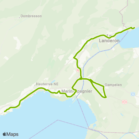 Transports Publics Neuchâtelois Neuchâtel, Université - La Neuveville, poste map