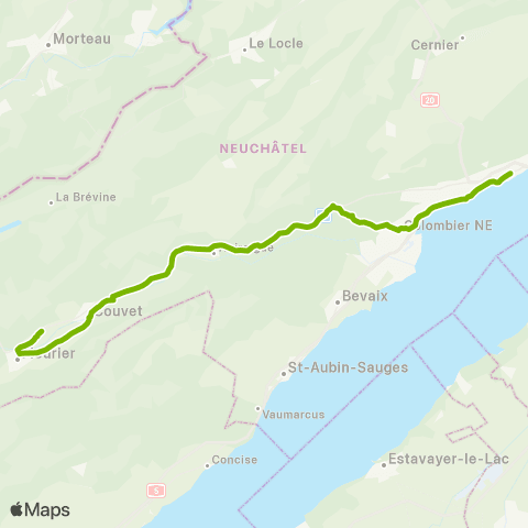 Transports Publics Neuchâtelois Neuchâtel, Université - Boveresse, temple map