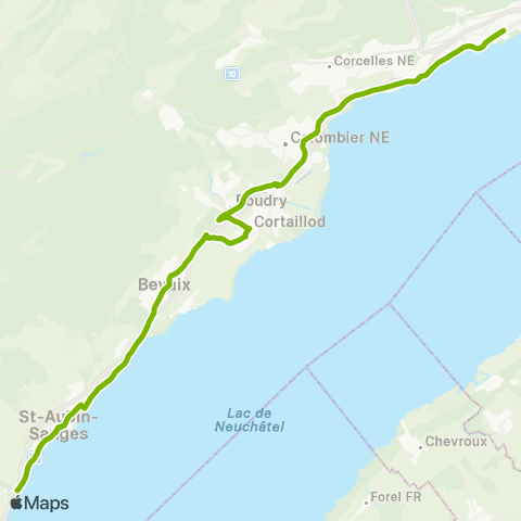 Transports Publics Neuchâtelois Neuchâtel, Université - Vaumarcus, giratoire map