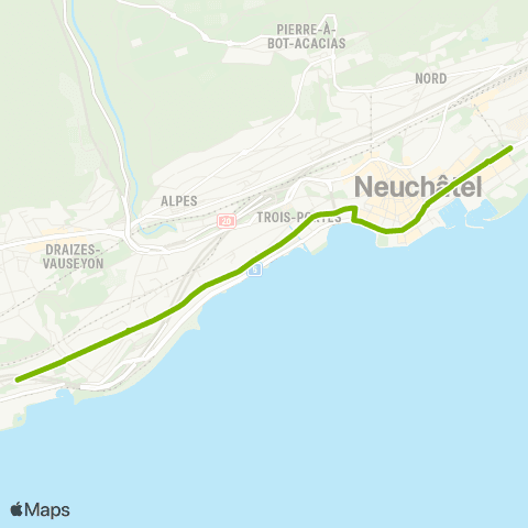 Transports Publics Neuchâtelois Neuchâtel, Université - Neuchâtel, Serrières (bus) map