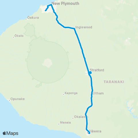 Southlink and Connector Regional buses Hawera - NPBHS & FDMC map