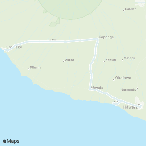 Southlink and Connector Regional buses Opunake - Hawera map