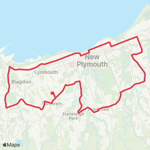 New Plymouth Buses Saturday Orbiter Anti-clockwise map