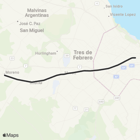 Trenes Argentinos Once - Moren / Mercedes / Lobos map