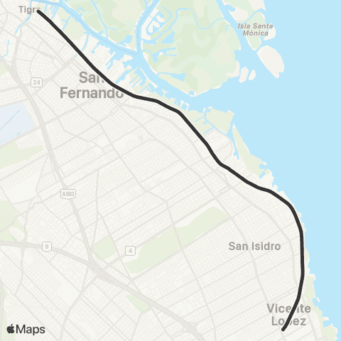 Trenes Argentinos Maipú - Delta map