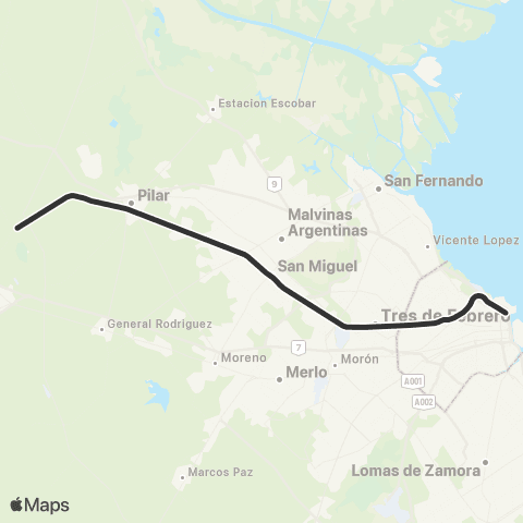 Trenes Argentinos Retiro - Cadred / Pilar map