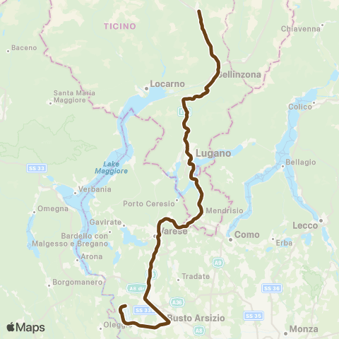 Trenord Malpensa-Varese-Mendrisio-Bellinzona map