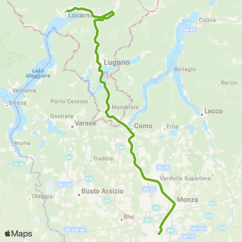 Trenord Locarno-Lugano-Chiasso-Milano Centrale map
