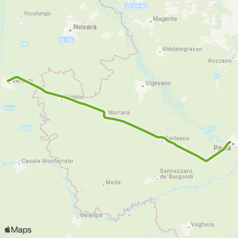 Trenord Pavia-Mortara-Vercelli map