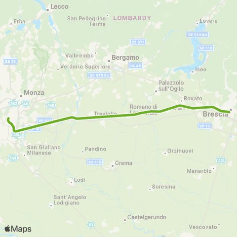 Trenord Brescia-Treviglio-Milano map