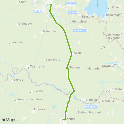 Trenord Brescia-Parma map