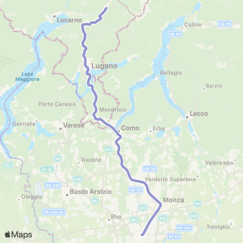 Trenord Chiasso-Como-Milano-Rho map