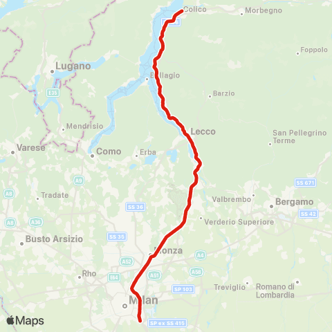 Trenord Tirano-Sondrio-Lecco-Milano map