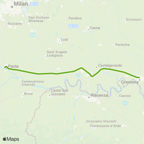 Trenord Pavia-Codogno map