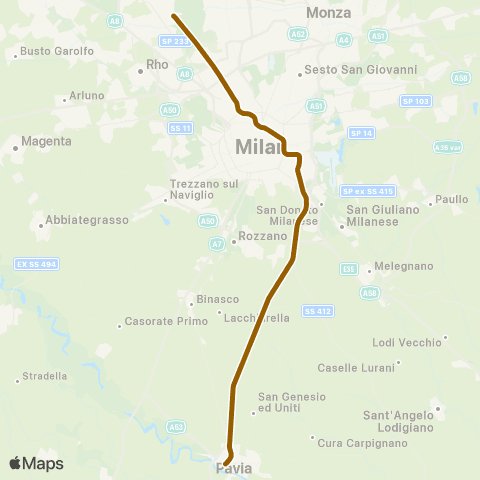 Trenord Pavia-Milano Passante-Milano Bovisa map