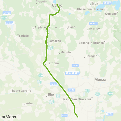Trenord Como-Saronno-Milano map