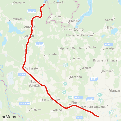 Trenord Porto Ceresio-Varese-Gallarate-Milano map