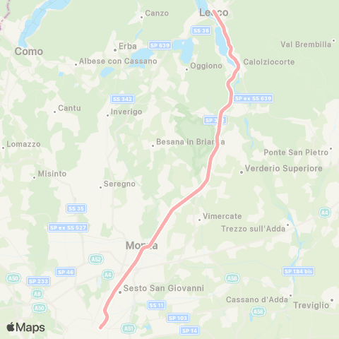 Trenord Lecco-Carnate-Milano Porta Garibaldi map