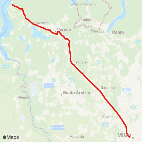 Trenord Laveno-Varese-Saronno-Milano map