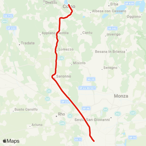 Trenord Como-Saronno-Milano map