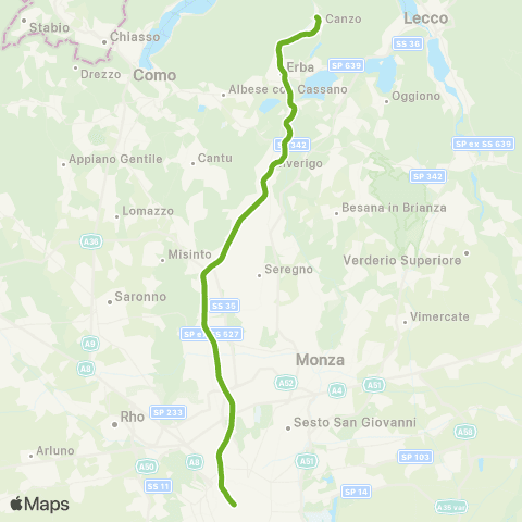 Trenord Asso-Milano map