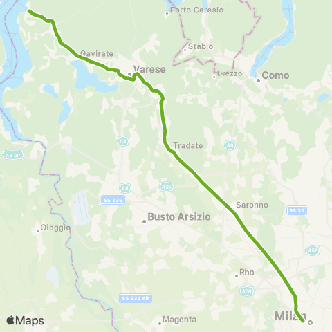 Trenord Varese--Saronno-Milano map