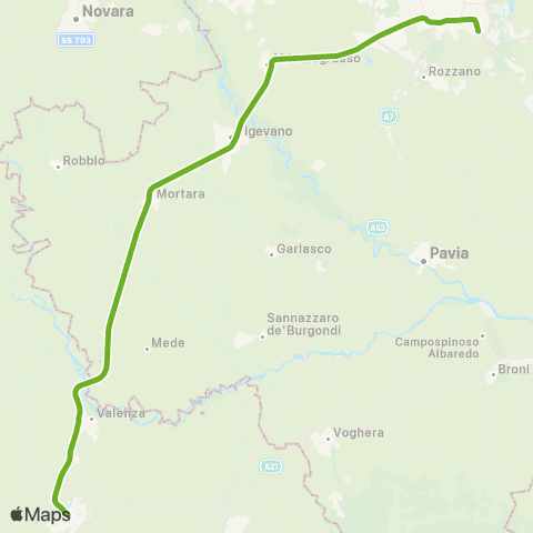 Trenord Mortara-Milano map
